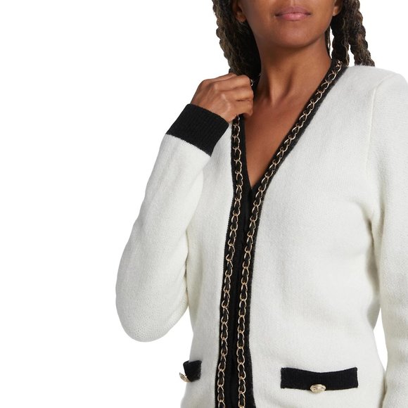 NEW Generation Love Size L Women's Senna Chain Cardigan - Cream / Black - Picture 6 of 7